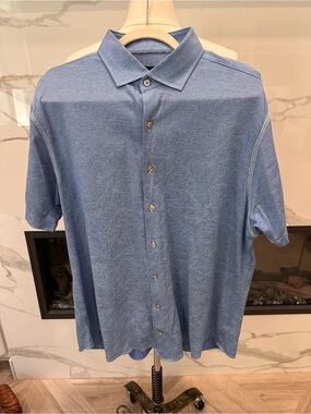 Johnnie-O Men's Light Blue Short-Sleeve Button-Down Polo Shirt— X Large